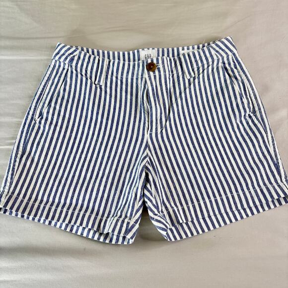 GAP Stripped City Shorts 0 Blue and White Linen Summer - Picture 1 of 4